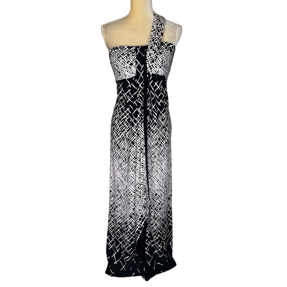 Maxandcleo Black White‎ One Shoulder Maxi Dress Cleopatra Size 8
